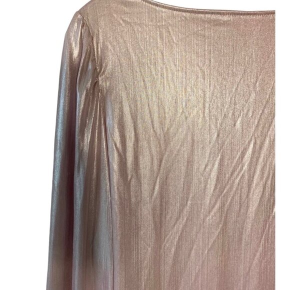 NANETTE LEPORE Pink Metallic Y2K Lightweight Smocked-Cuff Retro Blouse Small - Picture 6 of 6